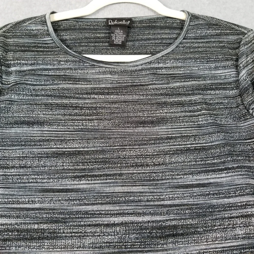 Rafaella‎ Top Women's Large L Black Silver Metallic Shimmer Long Sleeve Stretch